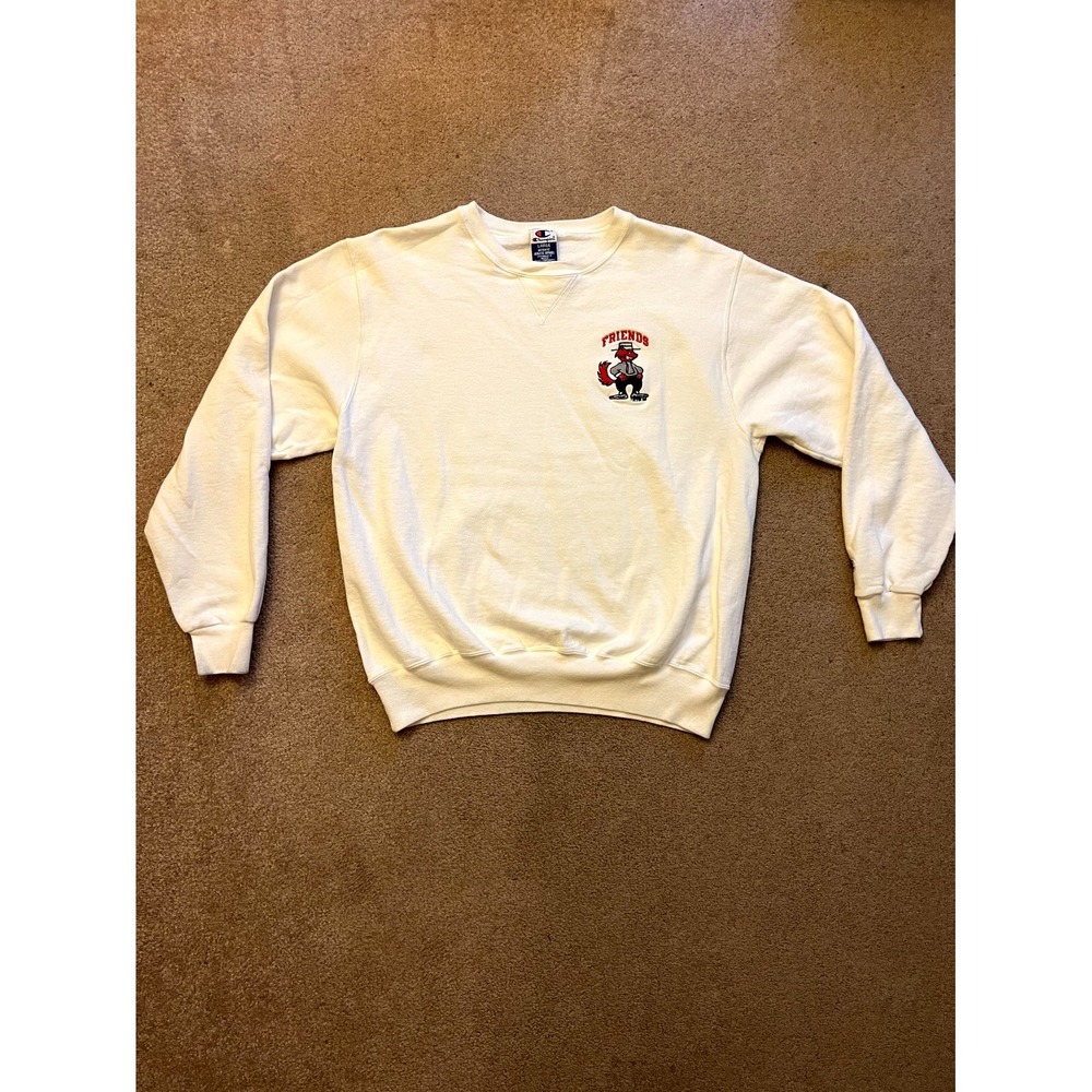 Champion Sweatshirt Mens L White Fleece Lined Strutting Red Wolf Mascot Crewneck